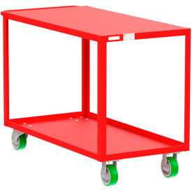 Steel Utility Cart with 2 Shelves, Flat Top, 2000 lb. Capacity, 53"L x 24"W x 36"H, Red