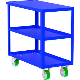 Steel Utility Cart with 3 Shelves, Flat Top, 2000 lb. Capacity, 41" x 18" x 36", Blue