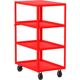 Steel Utility Cart with 4 Shelves, Flat Top, 3600 lb. Capacity, 41"L x 24"W x 56"H, Red