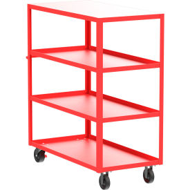 Steel Utility Cart with 4 Shelves, Flat Top, 3600 lb. Capacity, 53"L x 24"W x 56"H, Red
