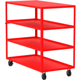 Steel Utility Cart with 4 Shelves, Flat Top, 3600 lb. Capacity, 65"L x 30"W x 56"H, Red