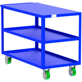 Steel Utility Cart with 3 Shelves, Flat Top, 2000 lb. Capacity, 53"L x 24"W x 36"H, Blue