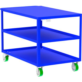 Steel Utility Cart with 3 Shelves, Flat Top, 2000 lb. Cap., 53"L x 30"W x 36"H, Blue