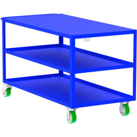 Steel Utility Cart with 3 Shelves, Flat Top, 2000 lb. Cap., 65"L x 30"W x 36"H, Blue