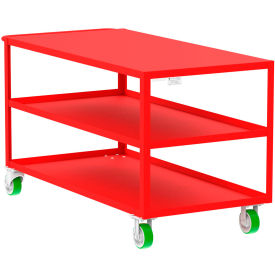 Steel Utility Cart with 3 Shelves, Flat Top, 2000 lb. Capacity, 65"L x 30"W x 36"H, Red