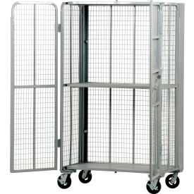Folding Security Cart with 2 Shelves, 2000 lb. Cap., 45-1/8"L x 27-1/16"W x 77-3/16"H, Gray