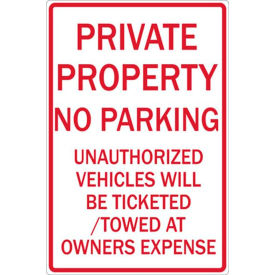 Eco Parking Sign Private Property No Parking, 18"H x 12"W, 1/16" Thick