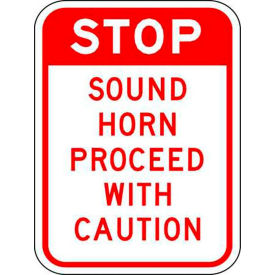 Eco Parking Sign Stop Sound Horn Proceed With Caution, 18"H x 12"W, 1/16" Thick