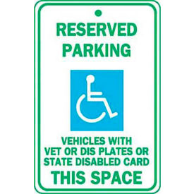 Eco Parking Sign Reserved Parking Vet or Disabled, 18"H x 12"W, 1/16" Thick