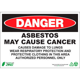 Eco GHS Sign, Danger Asbestos May Cause Cancer, 14"W x 10"H, Recycled Plastic