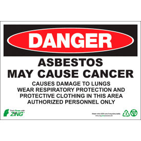 Zing Eco GHS Sign, Danger Asbestos May Cause Cancer, 14"W x 10"H, Polystyrene