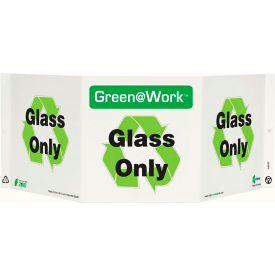 Tri-View Sign, Glass Only with Recycle Symbol, 20"W x 7-1/2"H, Black/Green/White