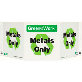 Tri-View Sign, Metals Only with Recycle Symbol, 20"W x 7-1/2"H, Black/Green/White