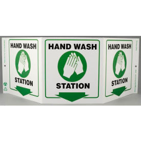 Zing Eco Public Facility Tri View Sign, Hand Wash Station, 20"W x 7-1/2"H, Black/Green/White
