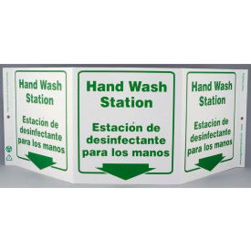 Zing Eco Public Facility Tri View Sign, Hand Wash Station, 20"W x 7-1/2"H, Green On White