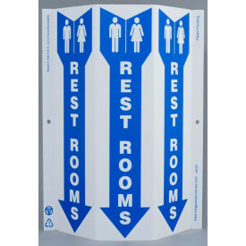Public Facility Tri View Sign, Rest Rooms, 9"W x 12"H, White/Blue