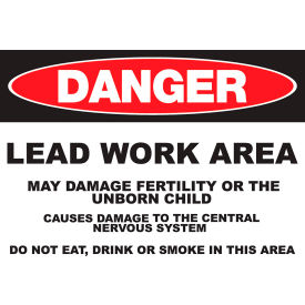 Zing Eco GHS Sign, Danger Lead Work Area, 14"W x 10"H, Recycled Polystyrene Self Adhesive