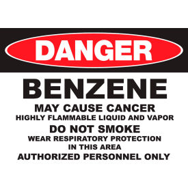 Zing Eco GHS Sign, Danger Benzene, 14"W x 10"H, Recycled Polystyrene Self Adhesive