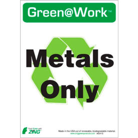 Zing Eco Label, Recycle Metals Only, 5"W x 7"H, Recycled Polystyrene Self Adhesive, Pack of 5