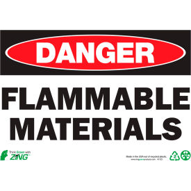 Zing Eco Safety Sign, Danger Flammable Materials, 10"W x 7"H, Recycled Polystyrene Self Adhesive