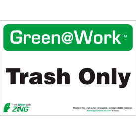 Trash Only, 10"W x 7"H, Recycled Polystyrene Self Adhesive, Pack of 5