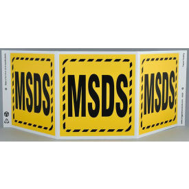Zing Eco Safety Tri View Sign, MSDS, 20"W x 7-1/2"H, Recycled Plastic, Black/Yellow
