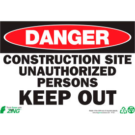 Safety Sign, Danger Construction Site Keep Out, 10"W x 7"H, Recycled Aluminum