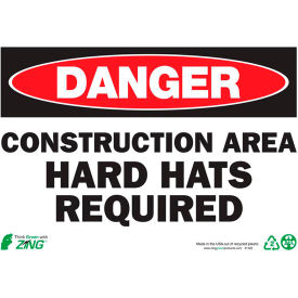 Eco Safety Sign, Danger Construction Area Hard Hats, 10"W x 7"H, Recycled Plastic