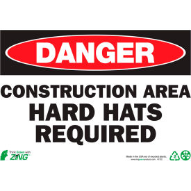 Safety Sign, Danger Construction Area Hard Hats, 10"W x 7"H, Recycled Aluminum