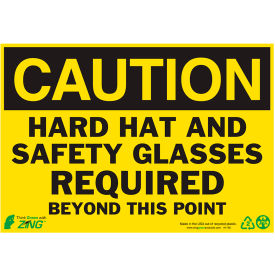 Zing Eco Safety Sign, Caution Hard Hat and Safety Glasses Required, 10"W x 7"H, Recycled Aluminum