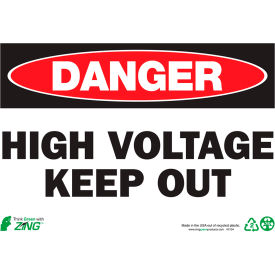 Zing Eco Safety Sign, Danger High Voltage Keep Out, 10"W x 7"H, Recycled Aluminum