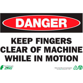 Safety Sign, Danger Keep Fingers Clear, 10"W x 7"H, Recycled Plastic