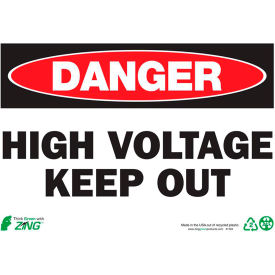 Eco Safety Sign, Danger High Voltage Keep Out, 10"W x 7"H, Recycled Plastic