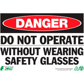 Eco Safety Sign, Do Not Operate Without Wearing Safety Glasses, 10"W x 7"H, Recycled Plastic