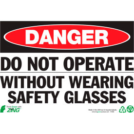 Eco Safety Sign, Do Not Operate Without Wearing Safety Glasses, 10"W x 7"H, Recycled Aluminum