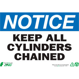 Zing Eco Safety Sign, Notice Keep Cylinder Chained, 10"W x 7"H, Recycled Polystyrene Self Adhesive