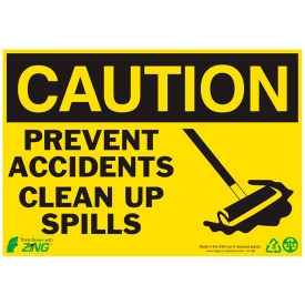 Caution Clean Up Spills Sign, 10"W x 7"H, Recycled Plastic