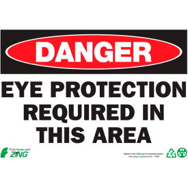 Eco Safety Sign, Danger Eye Protection, 10"W x 7"H, Recycled Plastic