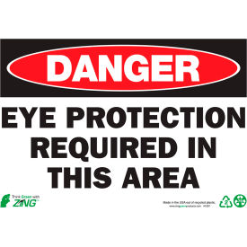 Zing Eco Safety Sign, Danger Eye Protection, 10"W x 7"H, Recycled Polystyrene Self Adhesive
