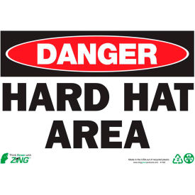 Eco Safety Sign, Danger Hard Hat Area, 10"W x 7"H, Recycled Plastic