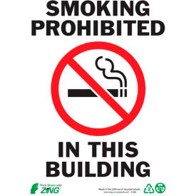 Eco Safety Sign, Smoking Prohibited, 7"W x 10"H, Recycled Plastic