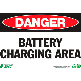 Zing Eco Safety Sign, Danger Battery Charging Area, 10"W x 7"H, Recycled Polystyrene Self Adhesive