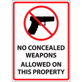 Zing Concealed Carry Sign, No Concealed Weapons, 7"W x 10"H, Recycled Polystyrene Self Adhesive
