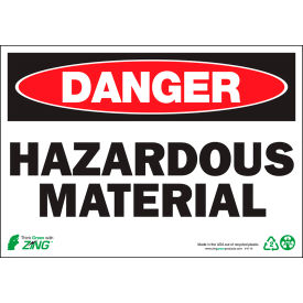 Eco Safety Sign, Danger Hazardous Material, 10"W x 7"H, Recycled Aluminum