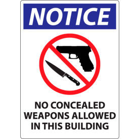 Concealed Carry Sign, Notice No Concealed Weapons Allowed, 7"W x 10"H, Recycled Plastic