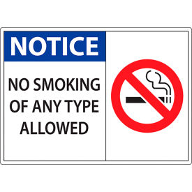 No Smoking Sign, Notice No Smoking Of Any Type Allowed, 10"W x 7"H, Recycled Aluminum
