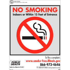No Smoking Sign, Illinois Regulations, 7"W x 10"H, Recycled Polystyrene Self Adhesive