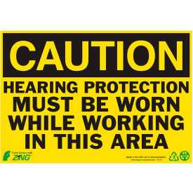 Zing Eco Safety Sign, Caution Hearing Protection Must Be Worn, 10"W x 7"H, Recycled Polystyrene