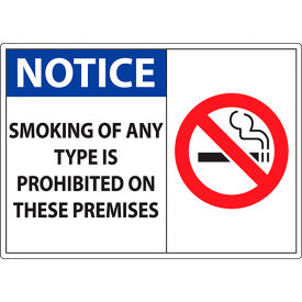 No Smoking Label, Notice, Smoking of Any Type, 7"W x 5"H, Recycled Polystyrene, Pack of 2