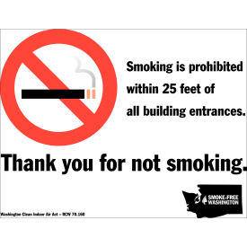 No Smoking Sign, Washington, 10"W x 7"H, Recycled Polystyrene Self Adhesive